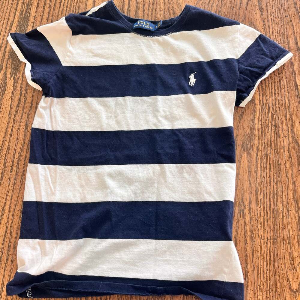 Polo Ralph Lauren Women's Navy and White Striped Crew-Neck T-Shirt - Picture 6 of 7